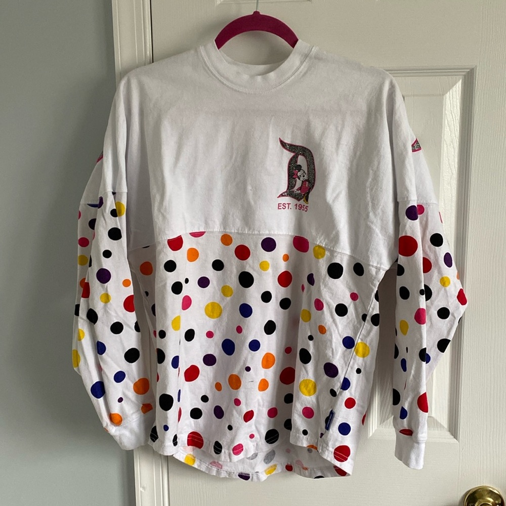 Disneyland Disney Minnie Mouse Polka Dot Glitter Lettered Spirit Jersey Size XS